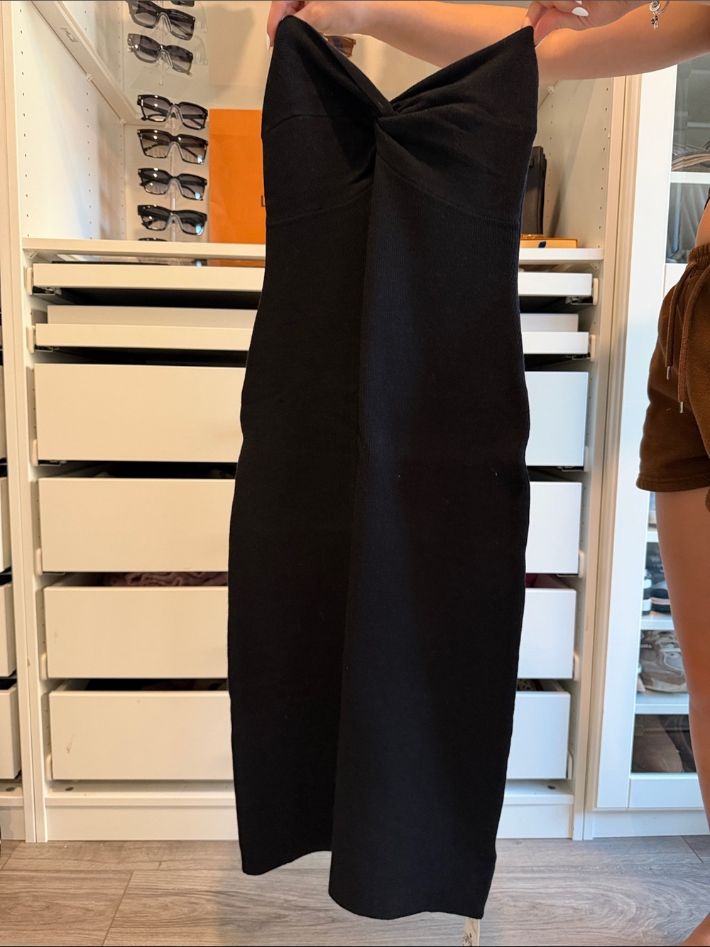 Black Strapless Twist-Front Midi Skirt - Women